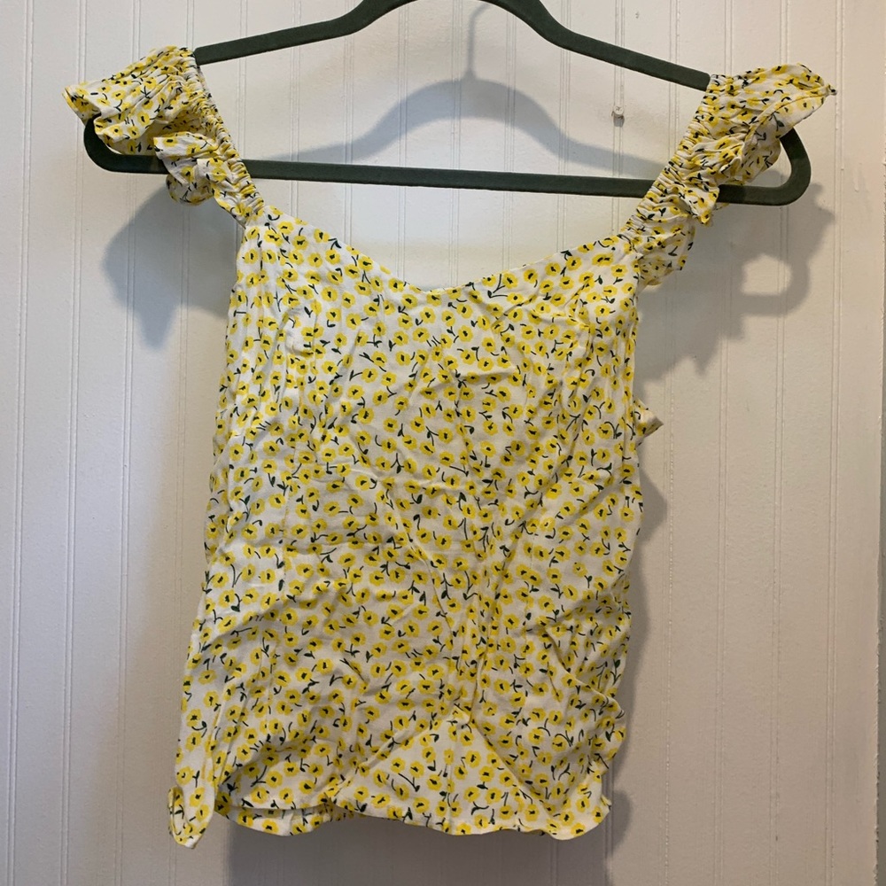 H&M yellow floral ruffle sleeve shirt